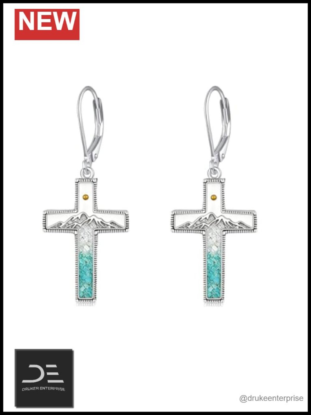 Sterling Silver Turquoise Mustard Seed Dangle Drop Leverback Earrings